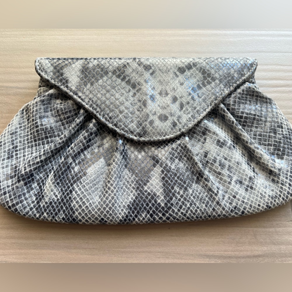 Blue gray snake skin Laura Merkin clutch